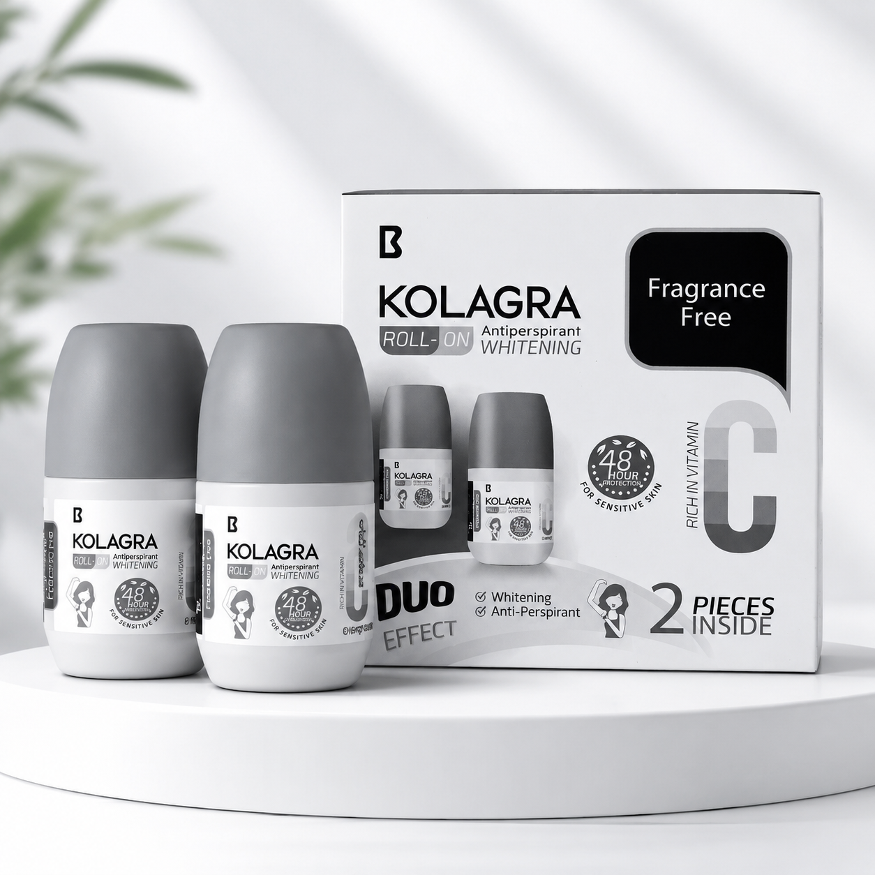 Kolagra Roll-On Antiperspirant Whitening Fragrance Free 1+1 60 ml