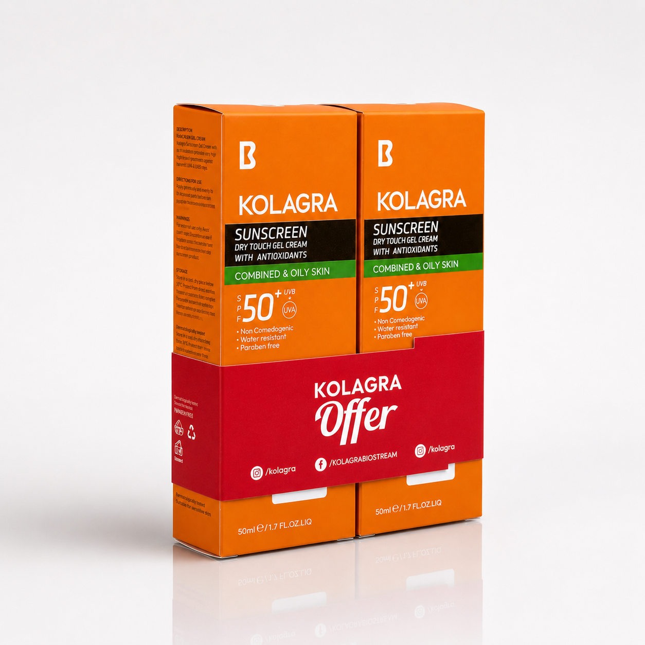 Kolagra Sunscreen Dry Touch Gel Cream SPF50+ 1+1 50 ml